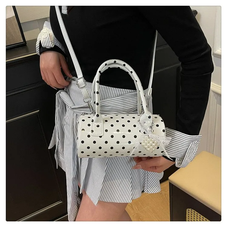 Women's Pu Leather Color Block Polka Dots Streetwear Cylindrical Zipper Shoulder Bag display picture 9