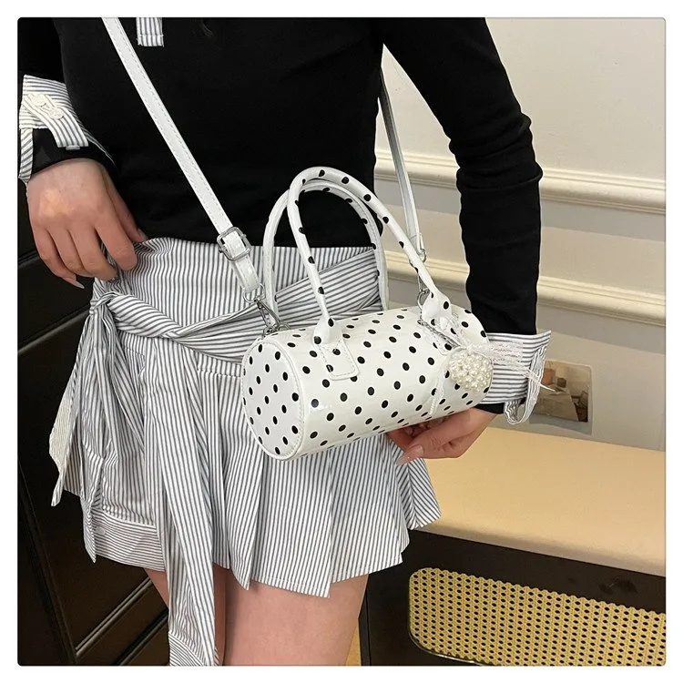 Women's Pu Leather Color Block Polka Dots Streetwear Cylindrical Zipper Shoulder Bag display picture 12