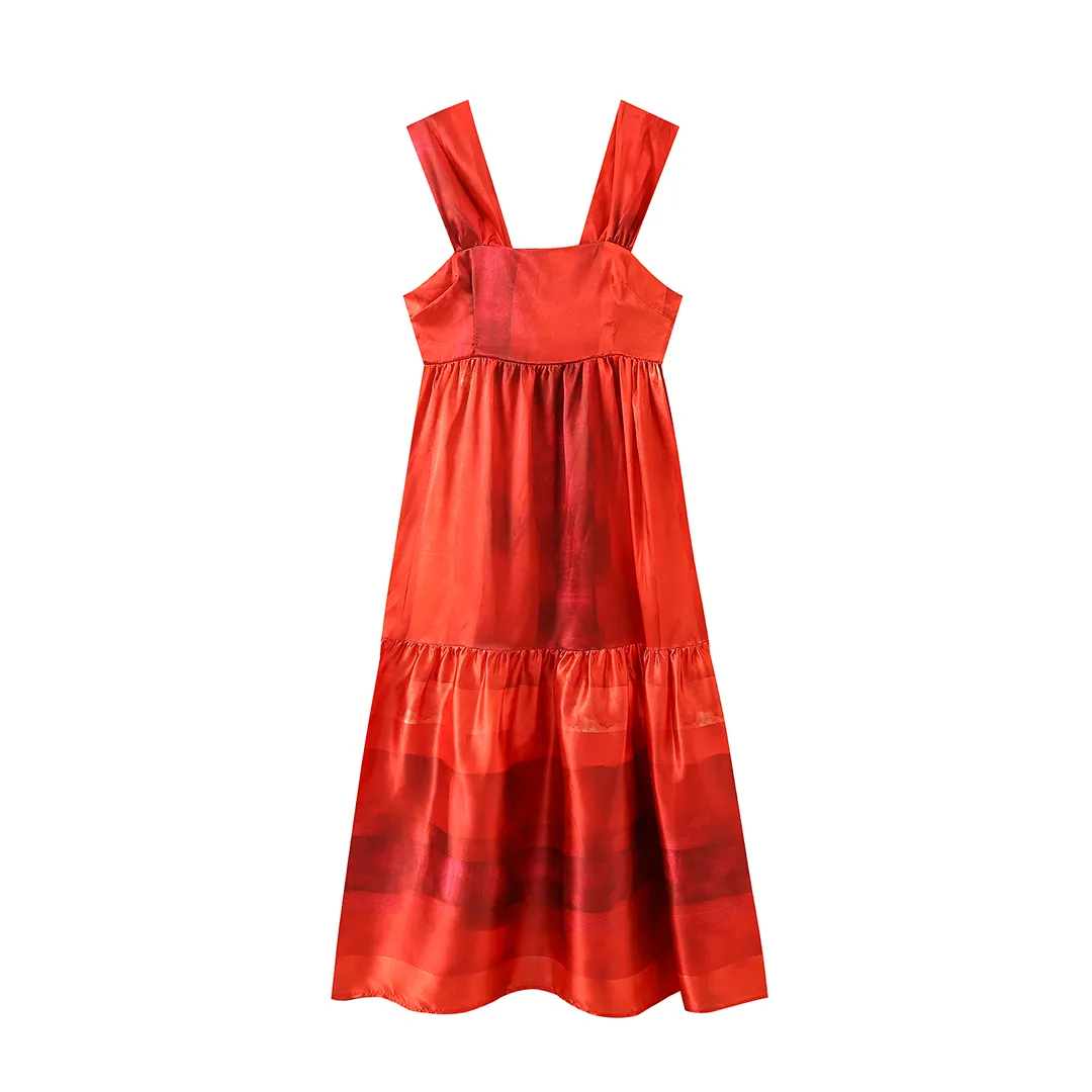 Women's Strap Dress Elegant Square Neck Sleeveless Colorful Color Block Maxi Long Dress Midi Dress Holiday Travel display picture 1