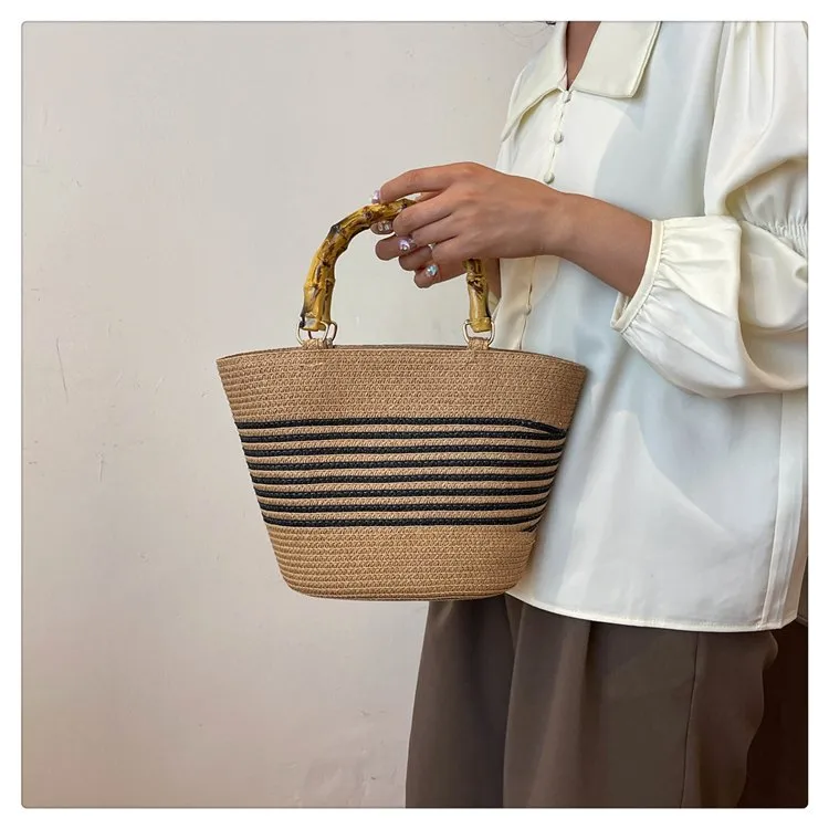 Women's Straw Color Block Stripe Vacation Square Zipper Straw Bag display picture 7