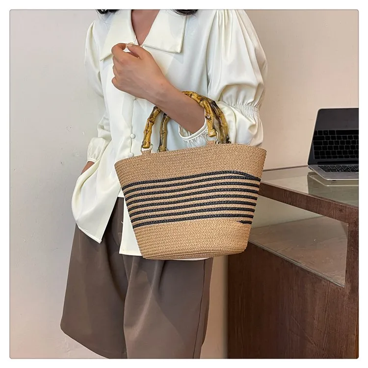 Women's Straw Color Block Stripe Vacation Square Zipper Straw Bag display picture 9