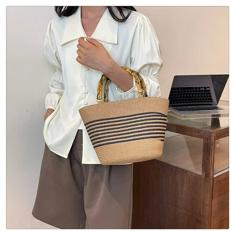 Women's Straw Color Block Stripe Vacation Square Zipper Straw Bag display picture 16