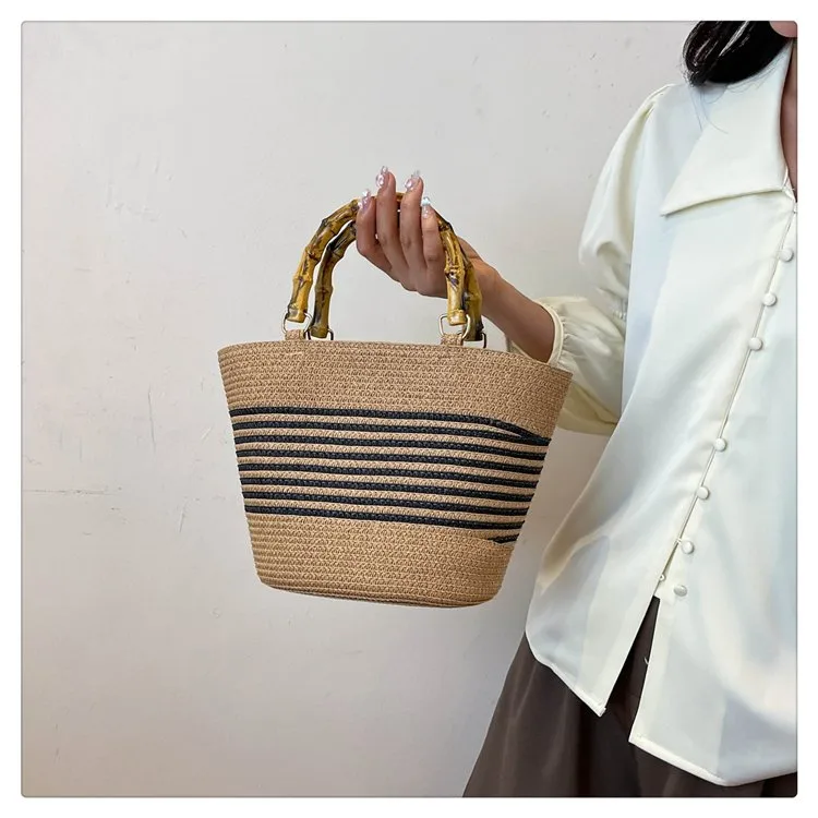 Women's Straw Color Block Stripe Vacation Square Zipper Straw Bag display picture 5