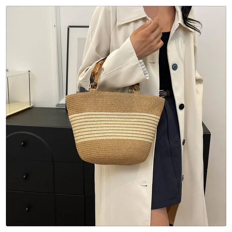 Women's Straw Color Block Stripe Vacation Square Zipper Straw Bag display picture 10