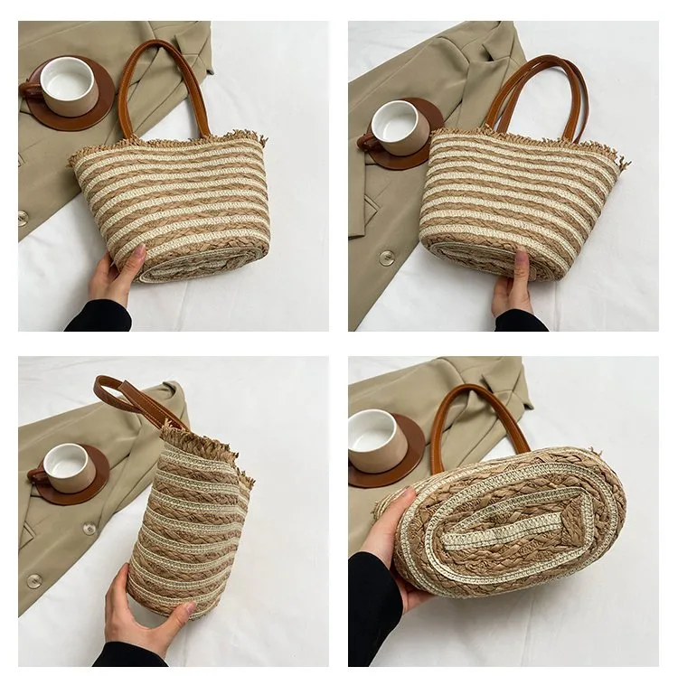 Women's Straw Stripe Vacation Streetwear Square Zipper Straw Bag display picture 1