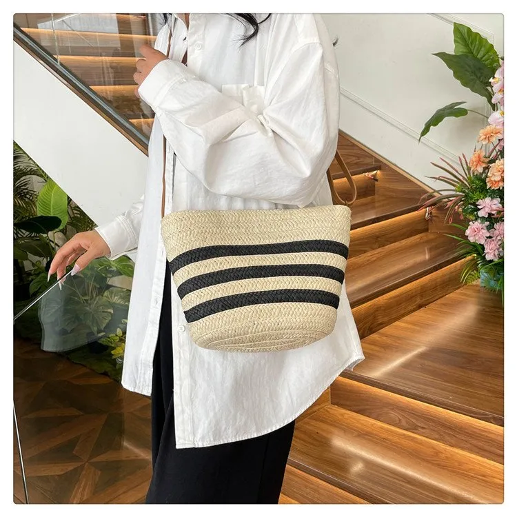 Women's Straw Stripe Vacation Streetwear Square Zipper Straw Bag display picture 12