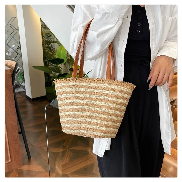 Women's Straw Stripe Vacation Streetwear Square Zipper Straw Bag display picture 15