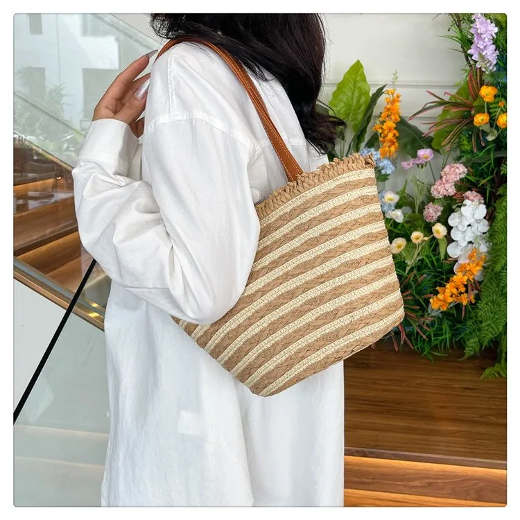 Women's Straw Stripe Vacation Streetwear Square Zipper Straw Bag display picture 16