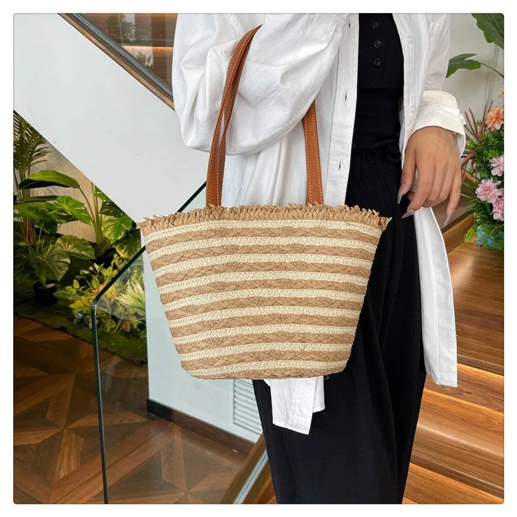 Women's Straw Stripe Vacation Streetwear Square Zipper Straw Bag display picture 17