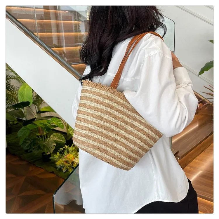 Women's Straw Stripe Vacation Streetwear Square Zipper Straw Bag display picture 9