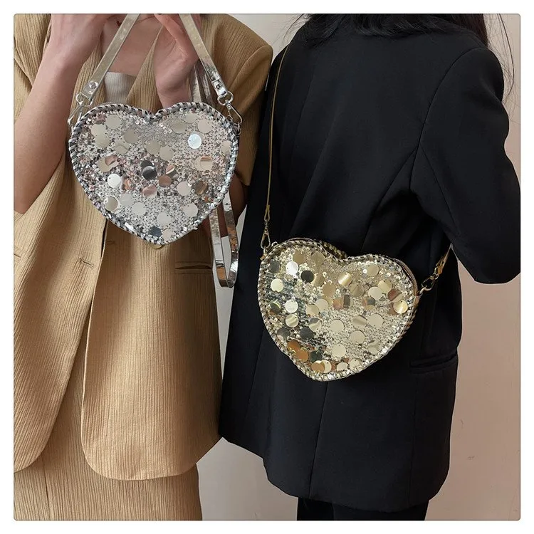 Women's Pu Leather Heart Shape Streetwear Sequins Heart-shaped Zipper Shoulder Bag display picture 10