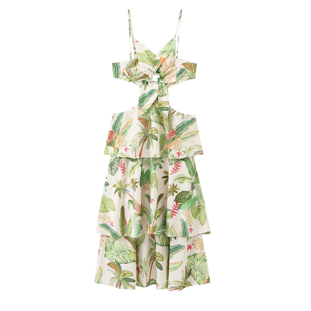 Women's Strap Dress Elegant Vacation Strap Hollow Out Sleeveless Leaf Coconut Tree Maxi Long Dress Holiday Travel display picture 1
