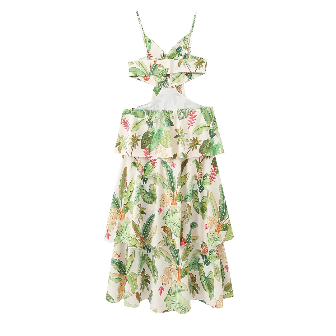 Women's Strap Dress Elegant Vacation Strap Hollow Out Sleeveless Leaf Coconut Tree Maxi Long Dress Holiday Travel display picture 2