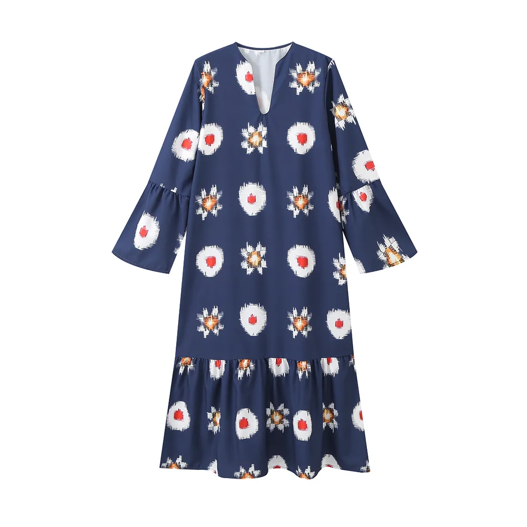 Women's Floral Dress Elegant Classical Ethnic Style V Neck Long Sleeve Circle Flower Maxi Long Dress Holiday Daily display picture 1