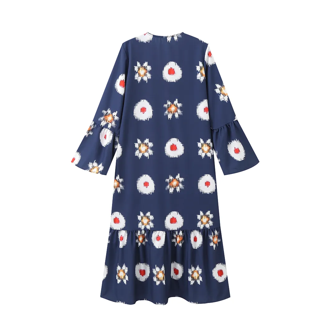 Women's Floral Dress Elegant Classical Ethnic Style V Neck Long Sleeve Circle Flower Maxi Long Dress Holiday Daily display picture 2