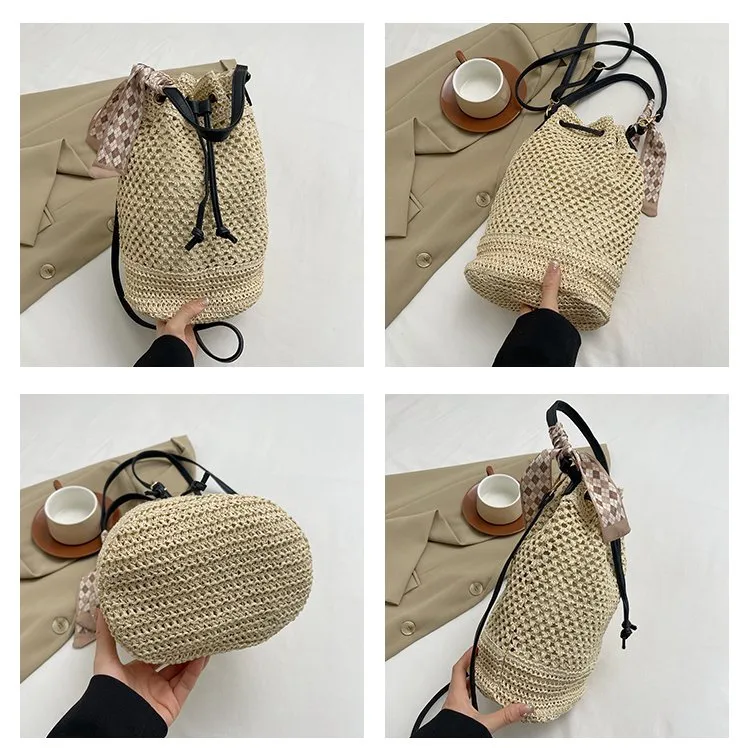 Women's Braid Solid Color Vacation Streetwear Cylindrical String Shoulder Bag display picture 2
