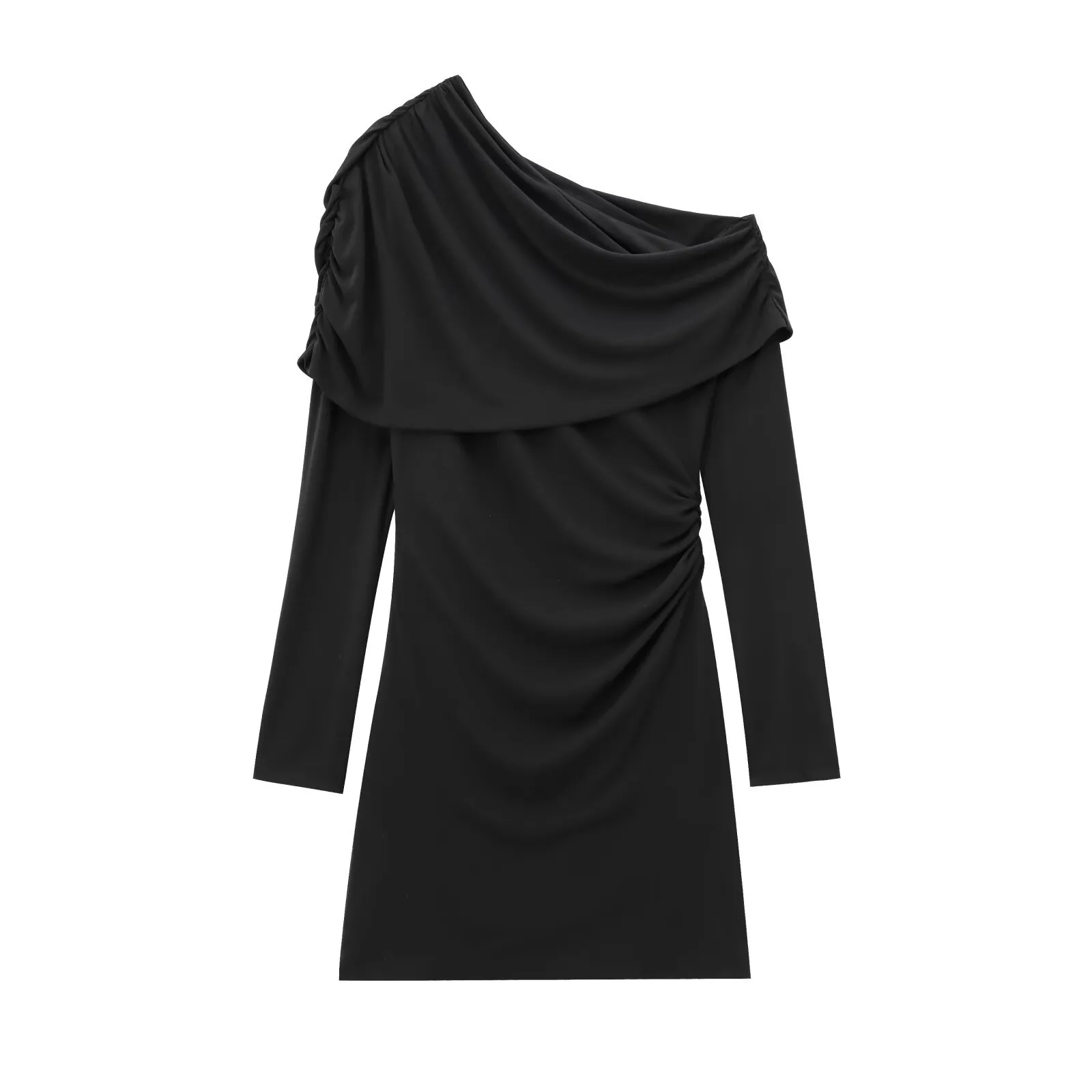 Women's Sheath Dress Streetwear Oblique Collar Long Sleeve Solid Color Above Knee Holiday Street display picture 1