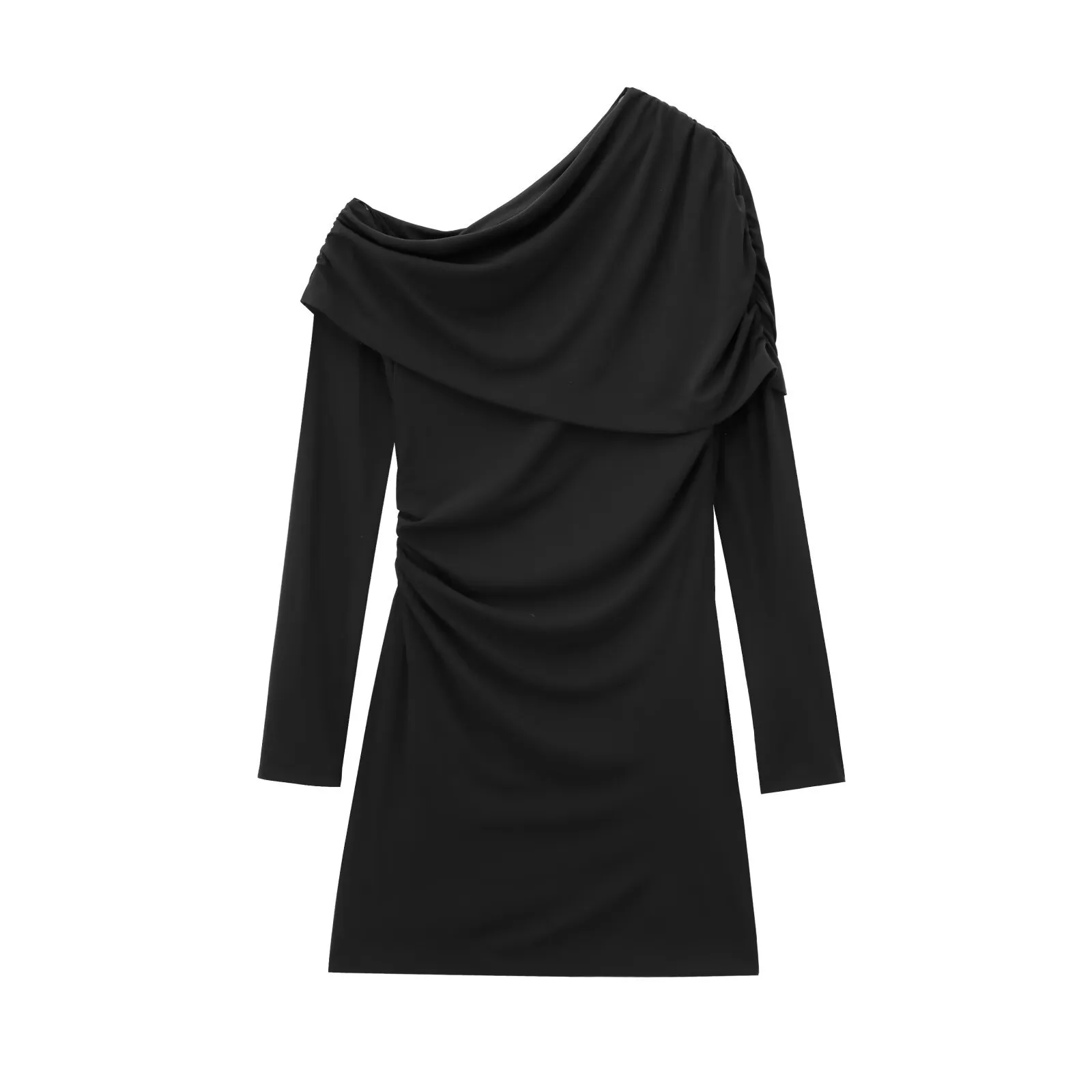 Women's Sheath Dress Streetwear Oblique Collar Long Sleeve Solid Color Above Knee Holiday Street display picture 2
