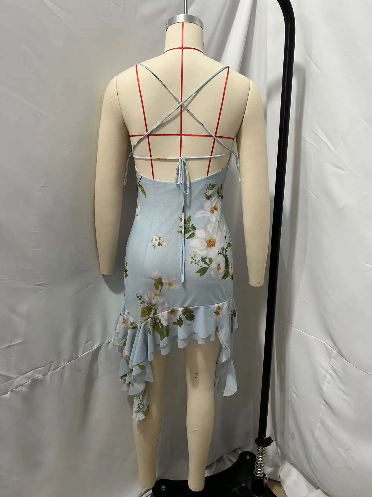 Women's Strap Dress Elegant Strap Sleeveless Leaf Flower Asymmetrical Dress Holiday Travel Beach display picture 3