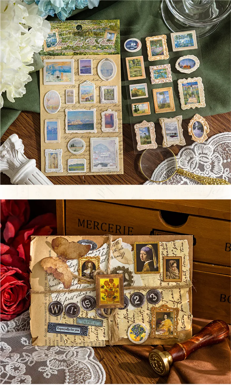 1 Piece Oil Painting School Paper Card Retro French Style Stickers display picture 12