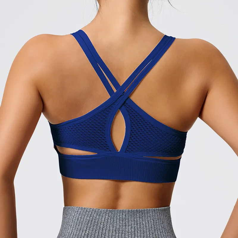 Elegant Lady Queen Solid Color Nylon Spandex Strap Criss Cross Hollow Out Active Tops Vest display picture 8