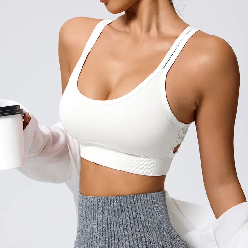 Elegant Lady Queen Solid Color Nylon Spandex Strap Criss Cross Hollow Out Active Tops Vest display picture 1