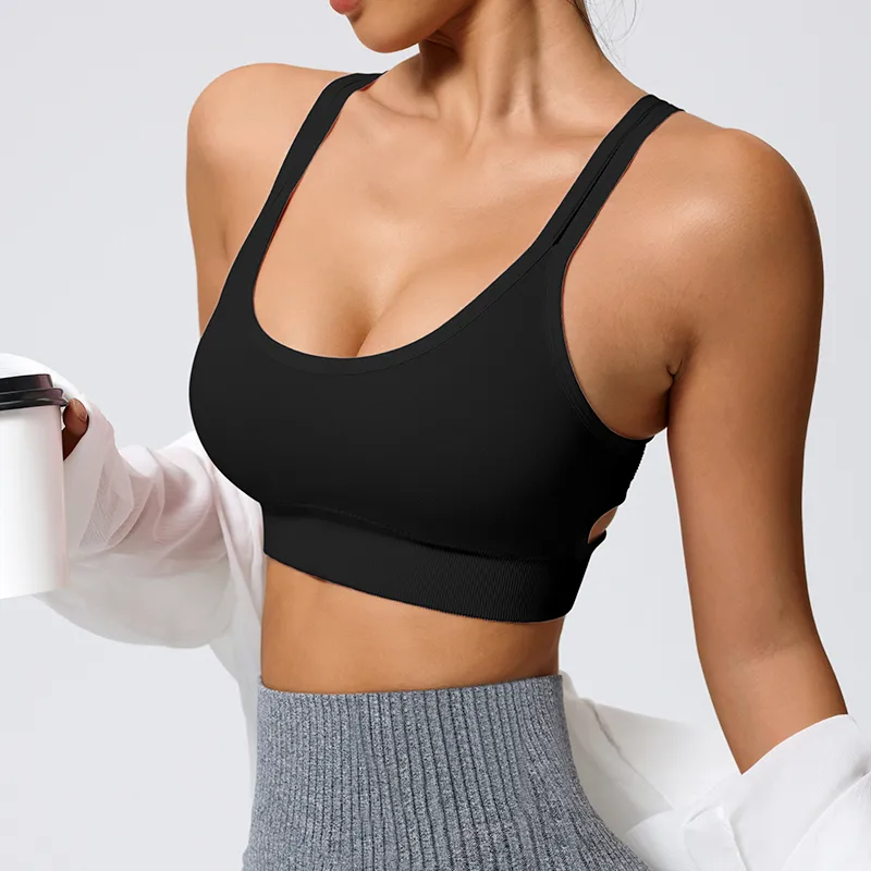 Elegant Lady Queen Solid Color Nylon Spandex Strap Criss Cross Hollow Out Active Tops Vest display picture 17