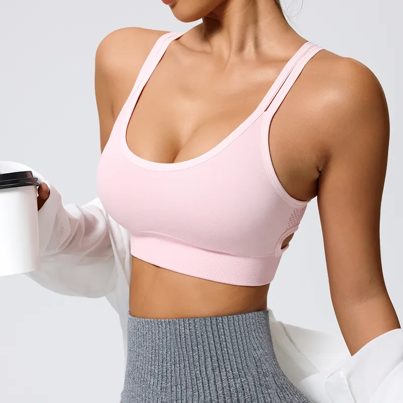 Elegant Lady Queen Solid Color Nylon Spandex Strap Criss Cross Hollow Out Active Tops Vest display picture 11