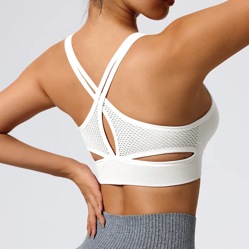 Elegant Lady Queen Solid Color Nylon Spandex Strap Criss Cross Hollow Out Active Tops Vest display picture 3