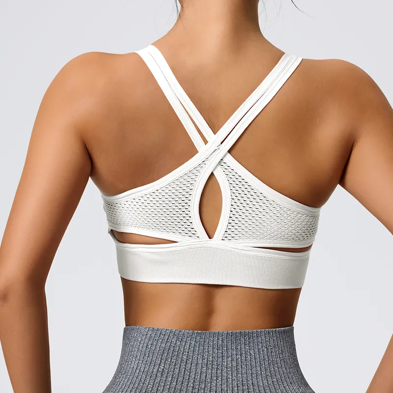 Elegant Lady Queen Solid Color Nylon Spandex Strap Criss Cross Hollow Out Active Tops Vest display picture 2