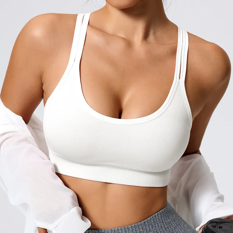 Elegant Lady Queen Solid Color Nylon Spandex Strap Criss Cross Hollow Out Active Tops Vest display picture 4
