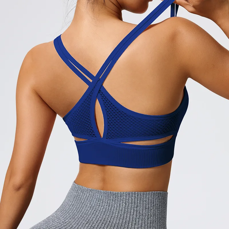 Elegant Lady Queen Solid Color Nylon Spandex Strap Criss Cross Hollow Out Active Tops Vest display picture 10