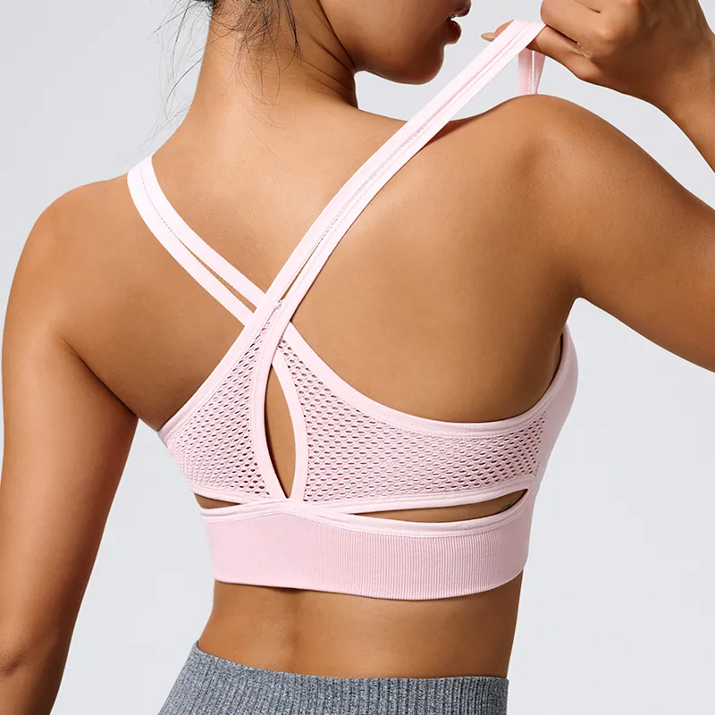 Elegant Lady Queen Solid Color Nylon Spandex Strap Criss Cross Hollow Out Active Tops Vest display picture 15