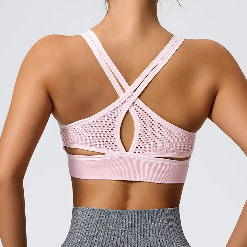 Elegant Lady Queen Solid Color Nylon Spandex Strap Criss Cross Hollow Out Active Tops Vest display picture 14