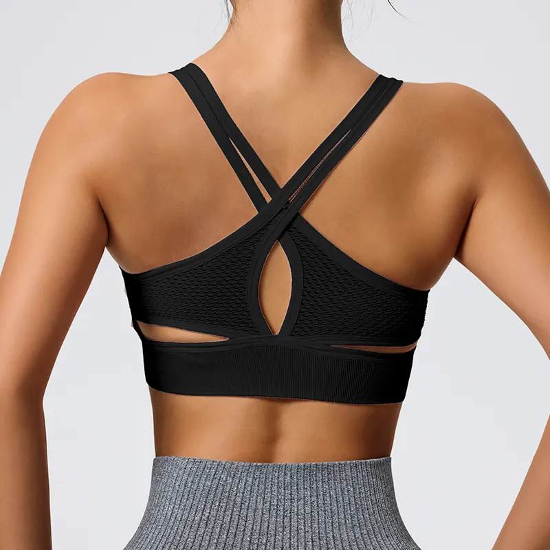 Elegant Lady Queen Solid Color Nylon Spandex Strap Criss Cross Hollow Out Active Tops Vest display picture 19