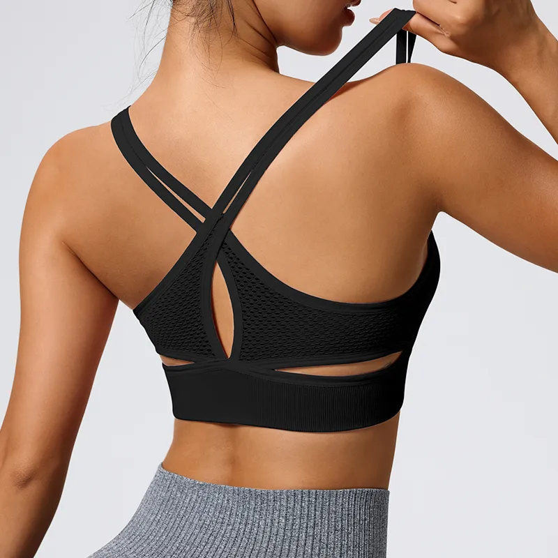 Elegant Lady Queen Solid Color Nylon Spandex Strap Criss Cross Hollow Out Active Tops Vest display picture 20
