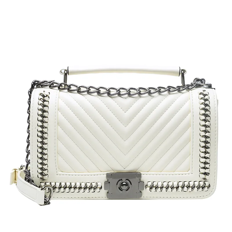 Women's Pu Leather Chevron Solid Color Streetwear Square Flip Cover Shoulder Bag display picture 4