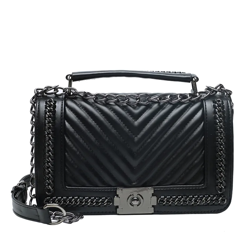 Women's Pu Leather Chevron Solid Color Streetwear Square Flip Cover Shoulder Bag display picture 1