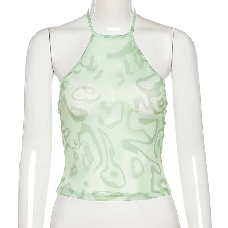 Spring And Summer Abstract New Arrival Neck Strap Mesh Sexy Backless Slim Fit Inner Base Small Vest For Women display picture 7