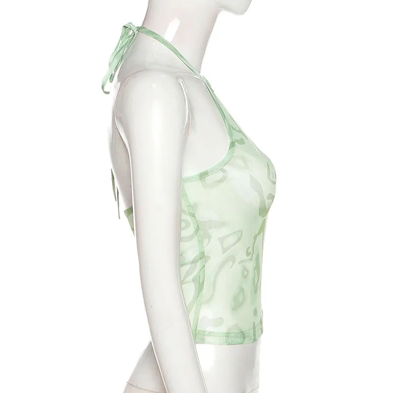 Spring And Summer Abstract New Arrival Neck Strap Mesh Sexy Backless Slim Fit Inner Base Small Vest For Women display picture 8