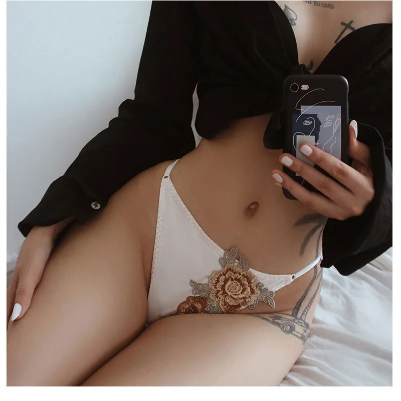 Foreign Trade  Embroidered Rose Internet Red High Fork Thin Belt T-shaped Underwear Ladies Low Waist Embroidered French Underwear display picture 17