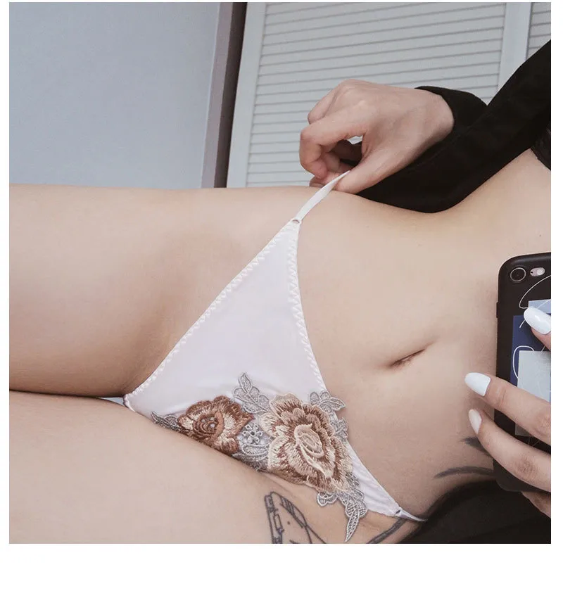 Foreign Trade  Embroidered Rose Internet Red High Fork Thin Belt T-shaped Underwear Ladies Low Waist Embroidered French Underwear display picture 18