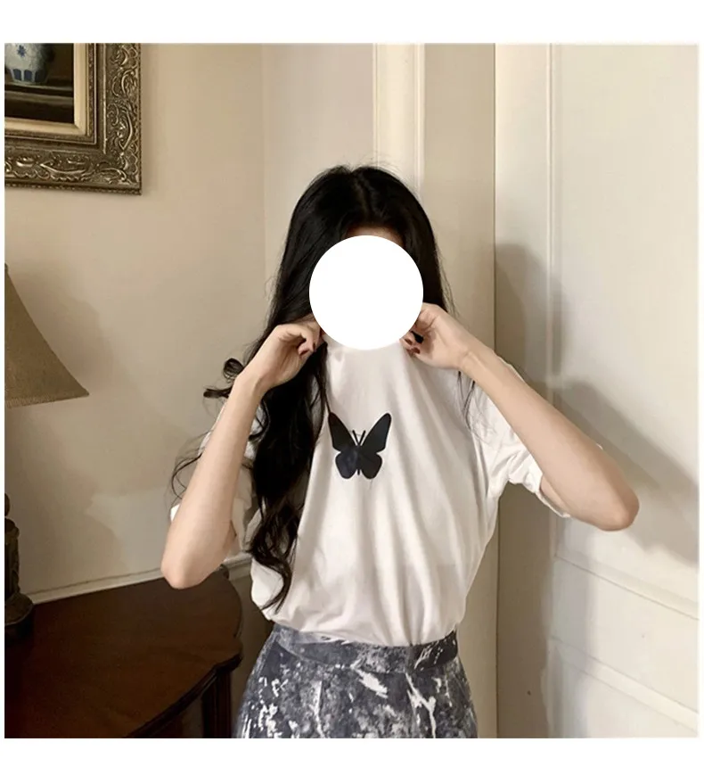 Summer  New Fashionable Internet Celebrity Couple Dress Reflective Butterfly Short-sleeved T-shirt Women's Summer Ins Super Fire Short Top display picture 11