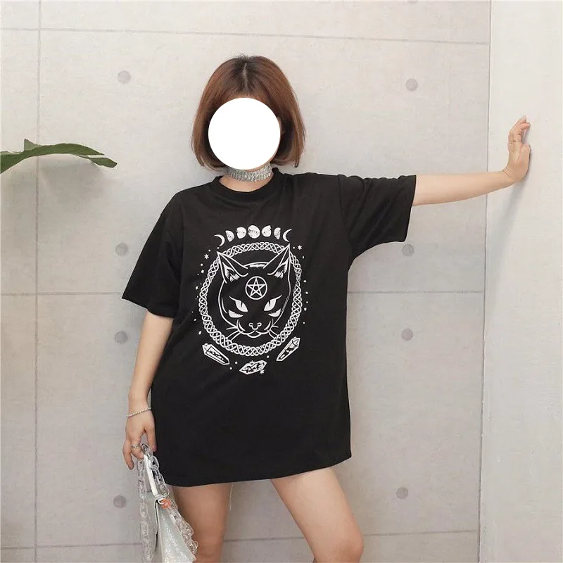 Casual Cartoon Short-sleeved Top Round Neck Women's T-shirt Magic Cat Harajuku Cartoon Cute Large Size Women's Clothing display picture 2