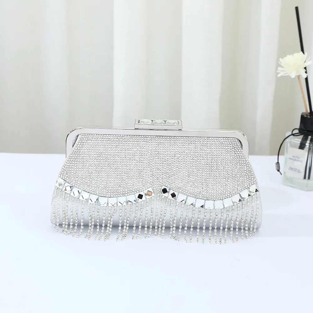 Explosions Foreign Trade Tassel Daffy Bag Banquet Evening Dress Clutch Bag High-end Tassel Diamond Evening Bag Manufacturers Wholesale display picture 7