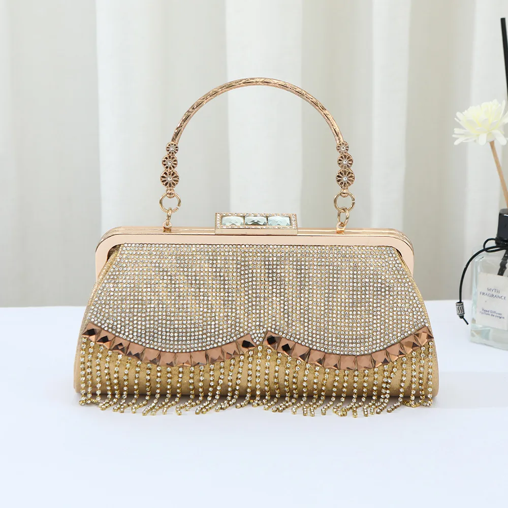 Explosions Foreign Trade Tassel Daffy Bag Banquet Evening Dress Clutch Bag High-end Tassel Diamond Evening Bag Manufacturers Wholesale display picture 2