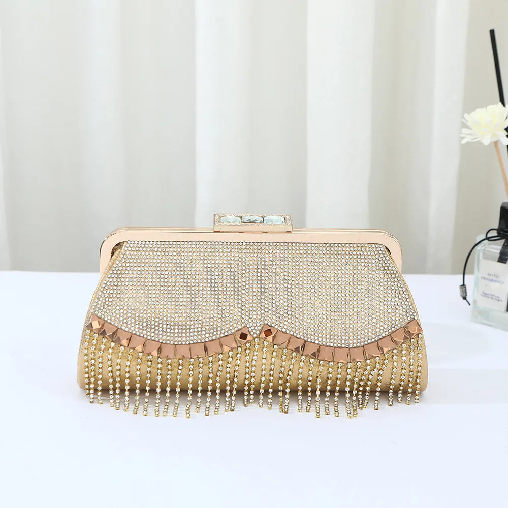 Explosions Foreign Trade Tassel Daffy Bag Banquet Evening Dress Clutch Bag High-end Tassel Diamond Evening Bag Manufacturers Wholesale display picture 8
