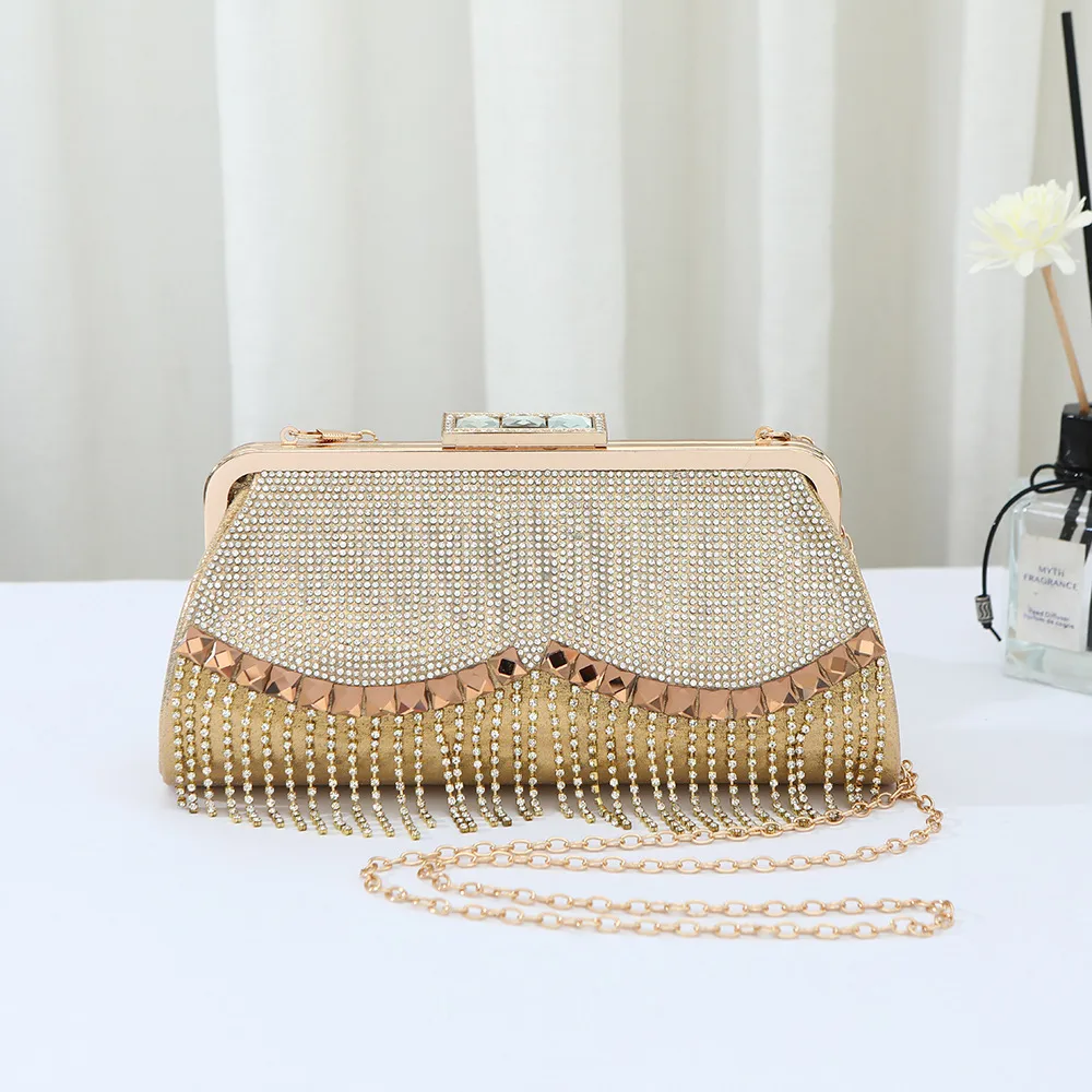 Explosions Foreign Trade Tassel Daffy Bag Banquet Evening Dress Clutch Bag High-end Tassel Diamond Evening Bag Manufacturers Wholesale display picture 9