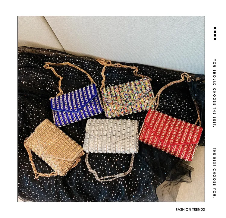 Bag Explosive Women's Bag Chain Super Flash Full Of Rhinestones Small Square Bag Crossbody Bag Fashionable All-match Celebrity Evening Bag display picture 1