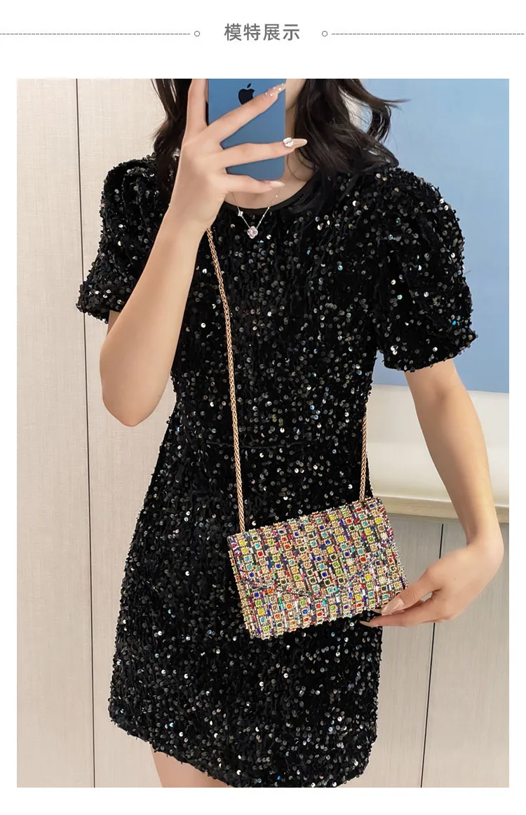 Bag Explosive Women's Bag Chain Super Flash Full Of Rhinestones Small Square Bag Crossbody Bag Fashionable All-match Celebrity Evening Bag display picture 2